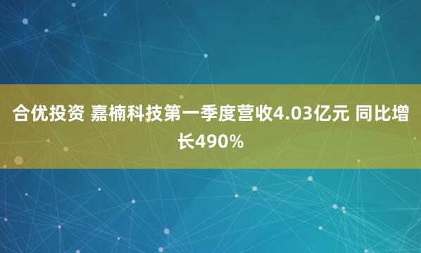 合优投资 嘉楠科技第一季度营收4.03亿元 同比增长490%